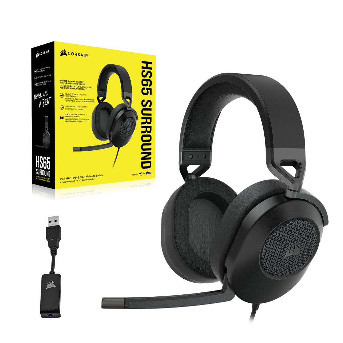 Corsair HS65 Surround Gaming Headset; Carbon. (UNBOXED DEAL)