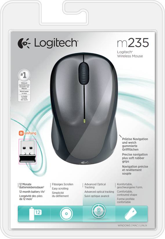 Logitech Wireless Mouse M235 (Dark Grey/Colt Matt) Nano USB receiver 3 buttons Advanced optical tracking 12-month battery life