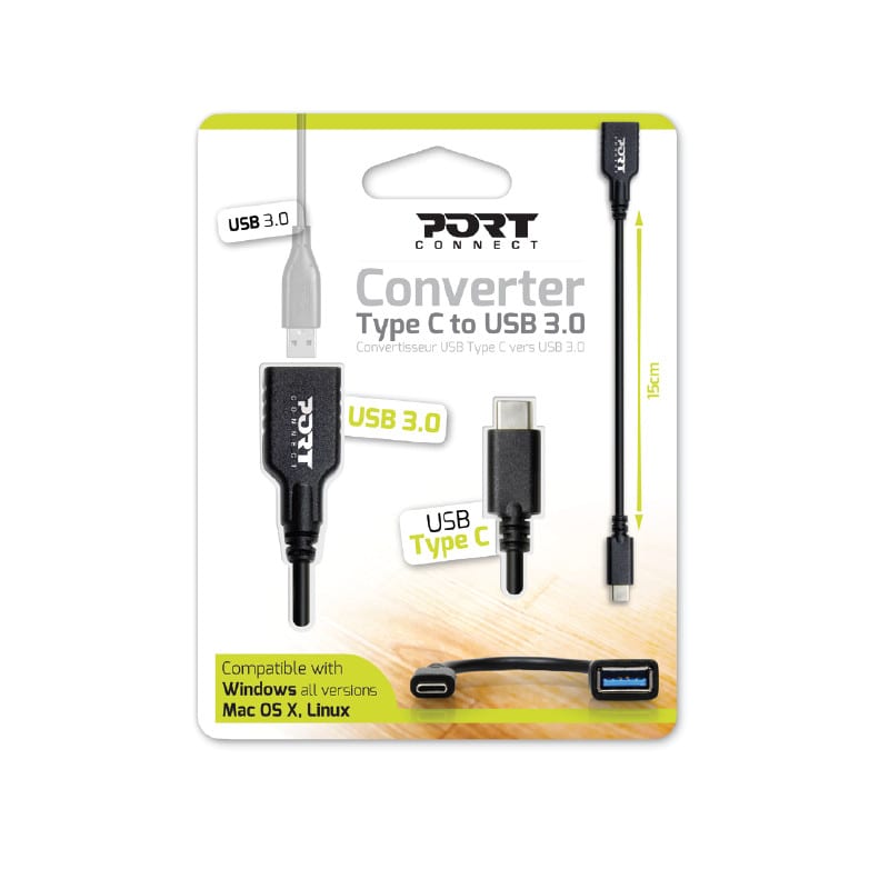 Port USB Type-C to USB3.0 5Gbps 15cm Adapter - Black