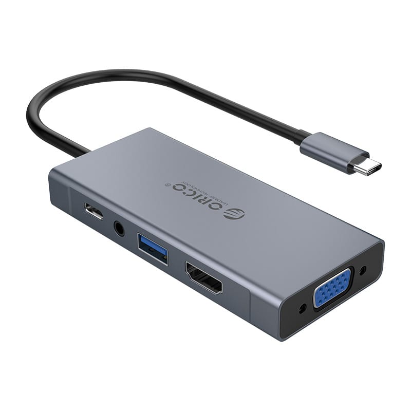 Orico 5 in 1 [1 x HDMI | 1xUSB3.0 | 1xVGA | 1x3.5mm | 1xType-C PD] Multifunctional Docking Station - Grey