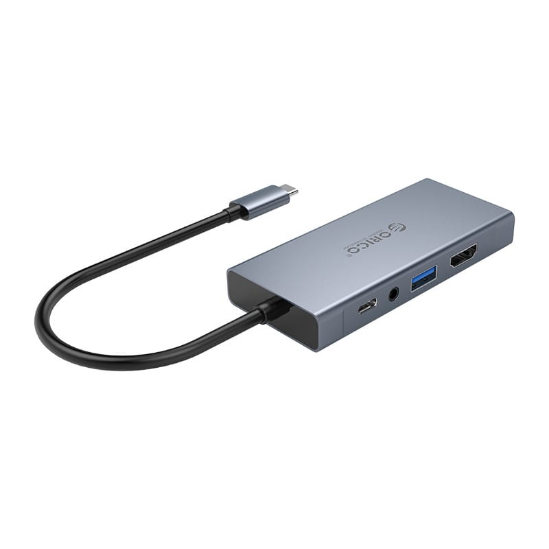 Orico 5 in 1 [1 x HDMI | 1xUSB3.0 | 1xVGA | 1x3.5mm | 1xType-C PD] Multifunctional Docking Station - Grey